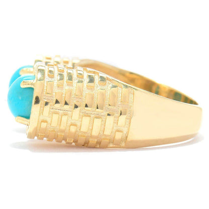 Dual Cabochon Bypass Ring with Textured Shank - TurkishBling