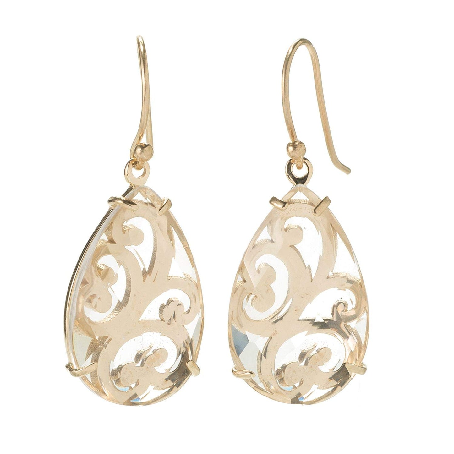 18K Gold Plated 1.25" Quartz Swirl Teardrop Earrings