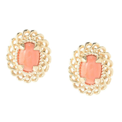 18K Gold Plated 7 x 5mm Gemstone Button Earrings - TurkishBling