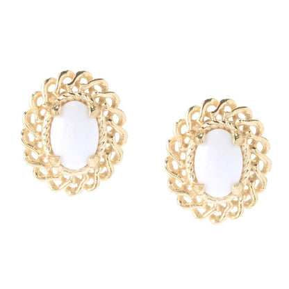 18K Gold Plated 7 x 5mm Gemstone Button Earrings - TurkishBling