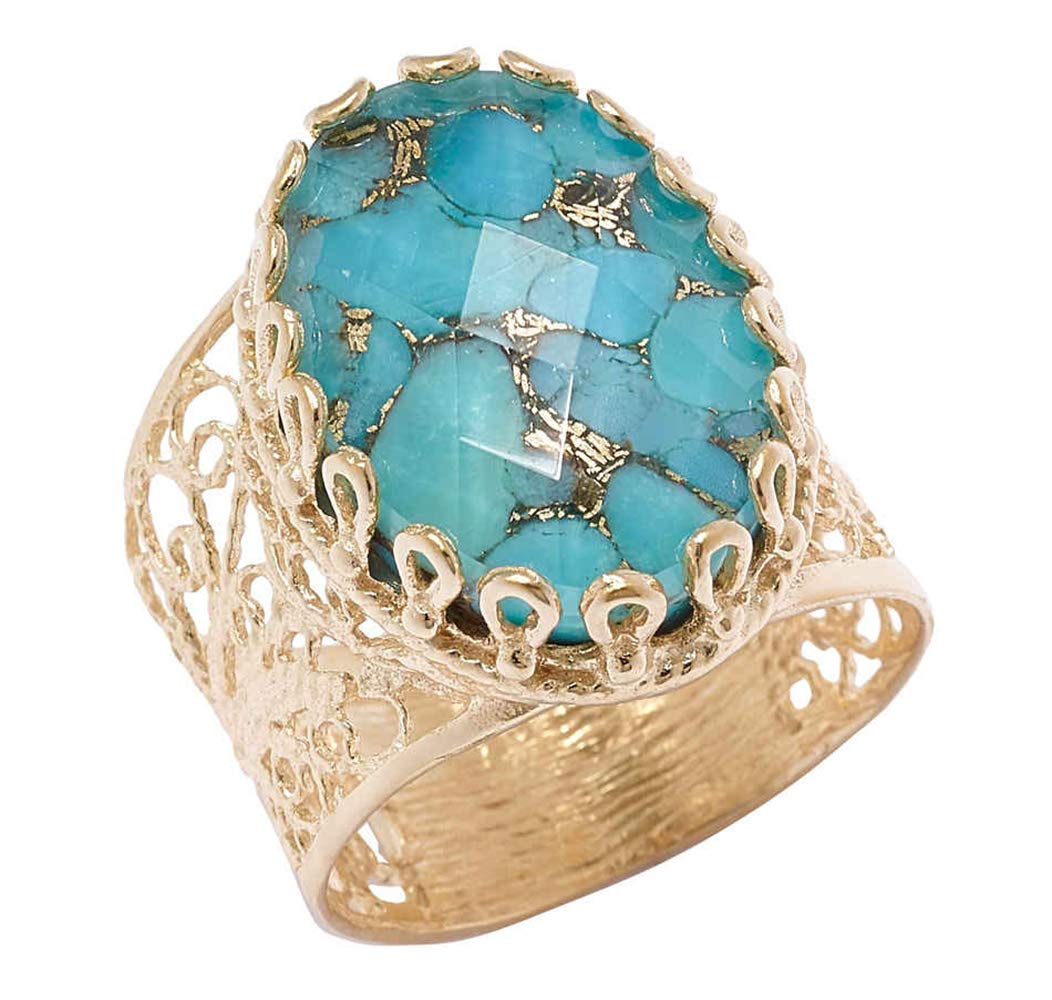 Gold Plated Turquoise Doublet Filigree Ring