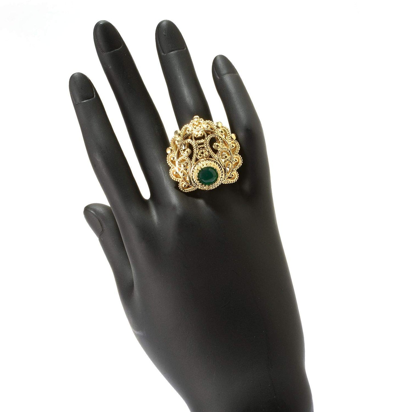 18K Gold Plated 8mm Agate Filigree Ring