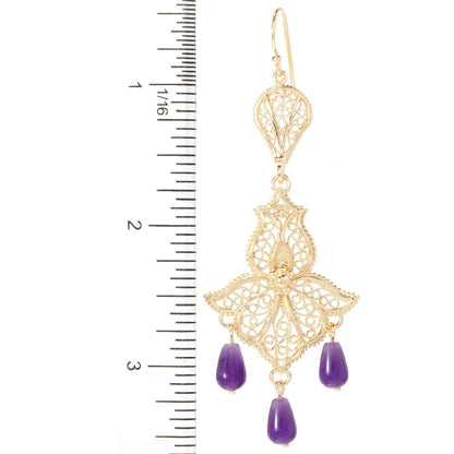 Ornate Filigree Dangle Earrings with Gemstone Drops - TurkishBling
