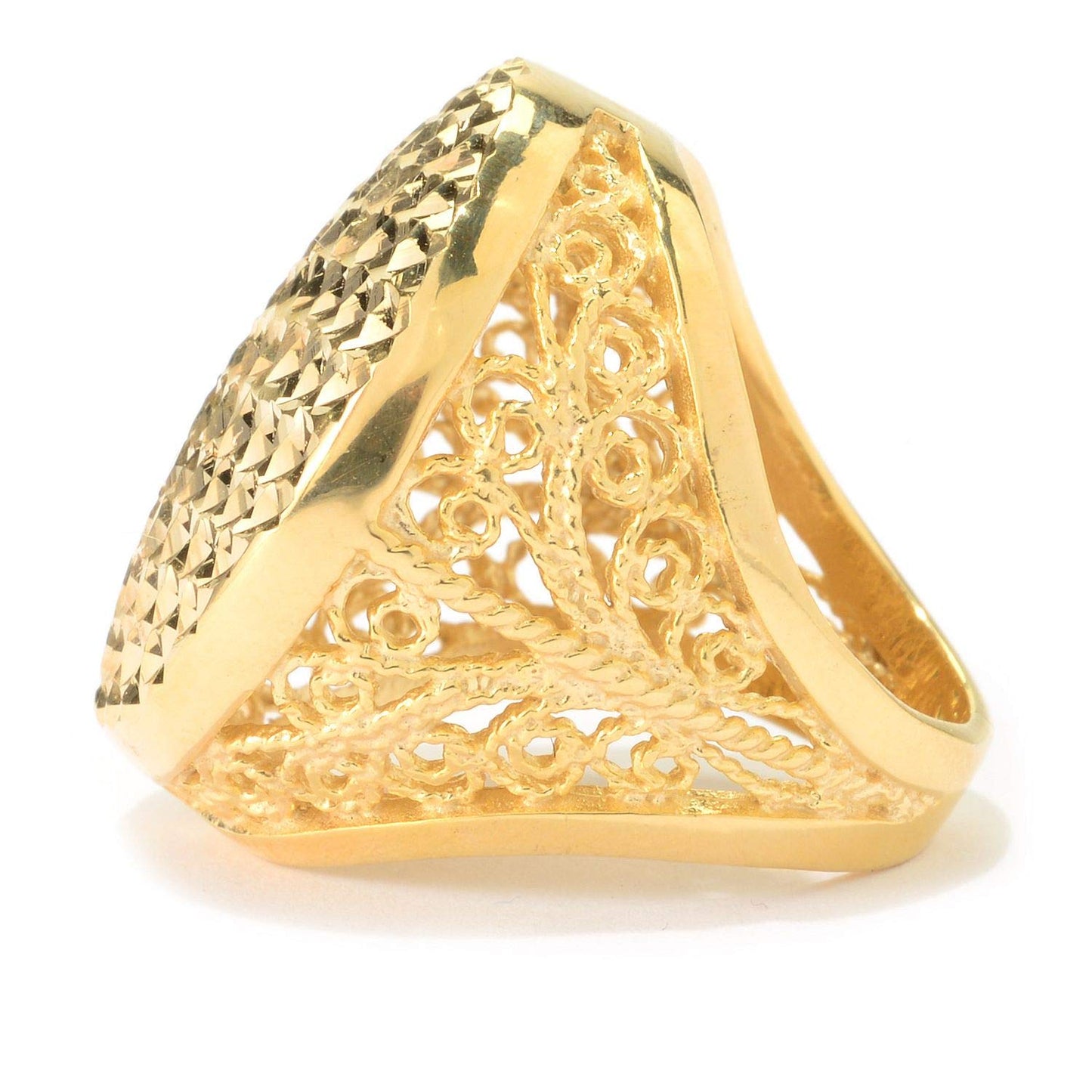 18K Gold Plated Bronze Diamond Cut & Filigree Dome Ring