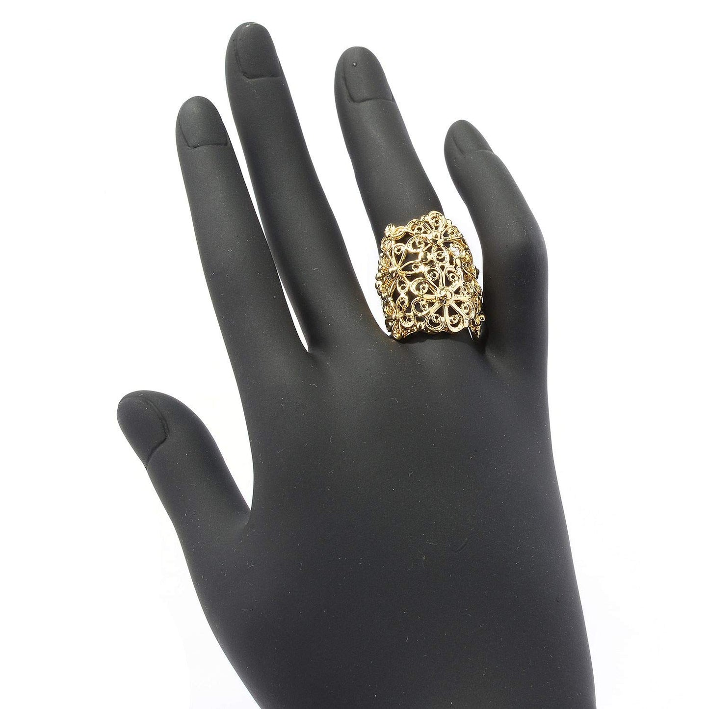 18K Gold Plated Floral Scrollwork Filigree Ring