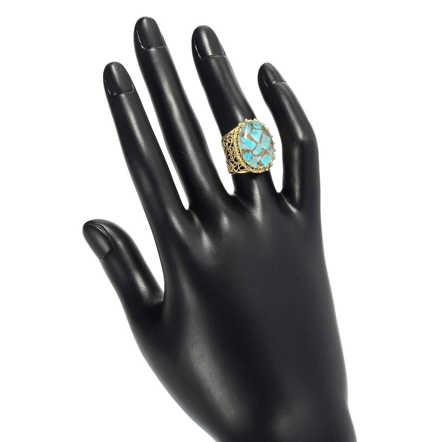 Gold Plated Turquoise Doublet Filigree Ring