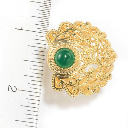 18K Gold Plated 8mm Agate Filigree Ring - TurkishBling
