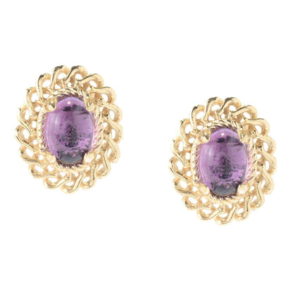 18K Gold Plated 7 x 5mm Gemstone Button Earrings