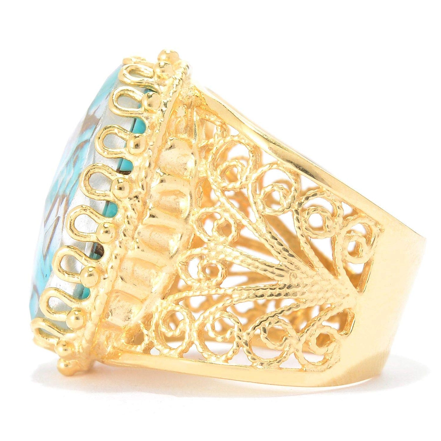 Gold Plated Turquoise Doublet Filigree Ring