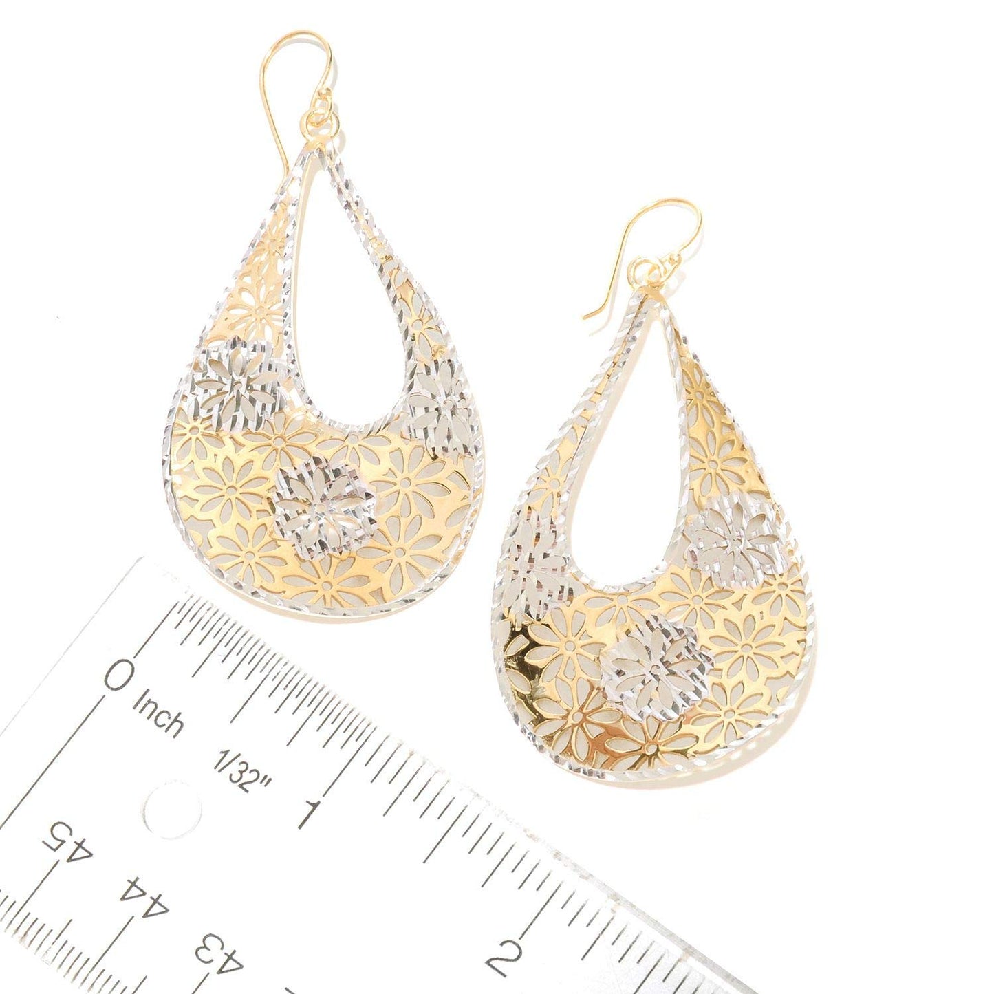 18K Gold Plated 2.5" Flower Cut-out Teardrop Earrings