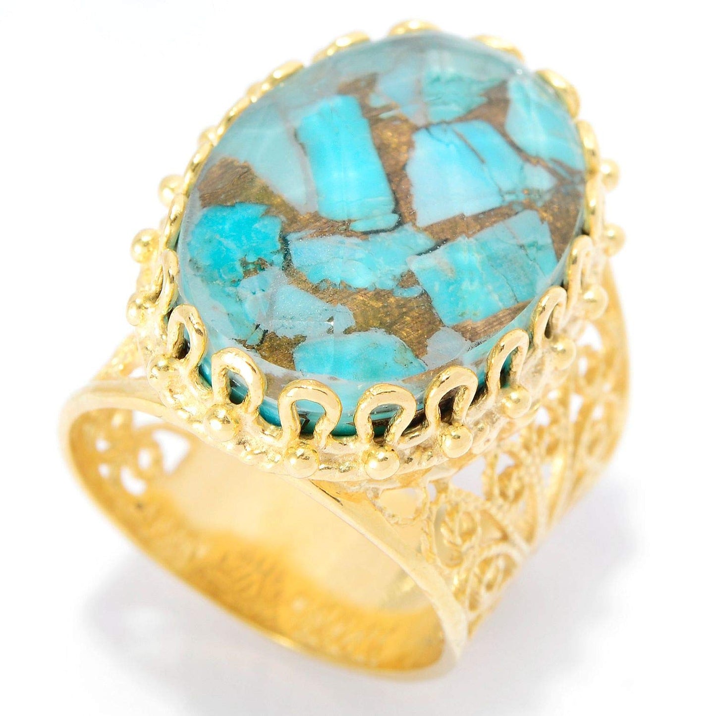Gold Plated Turquoise Doublet Filigree Ring