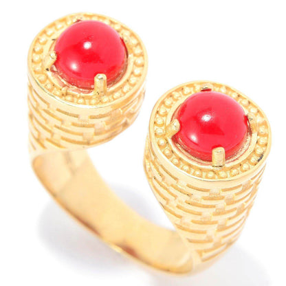 Dual Cabochon Bypass Ring with Textured Shank - TurkishBling