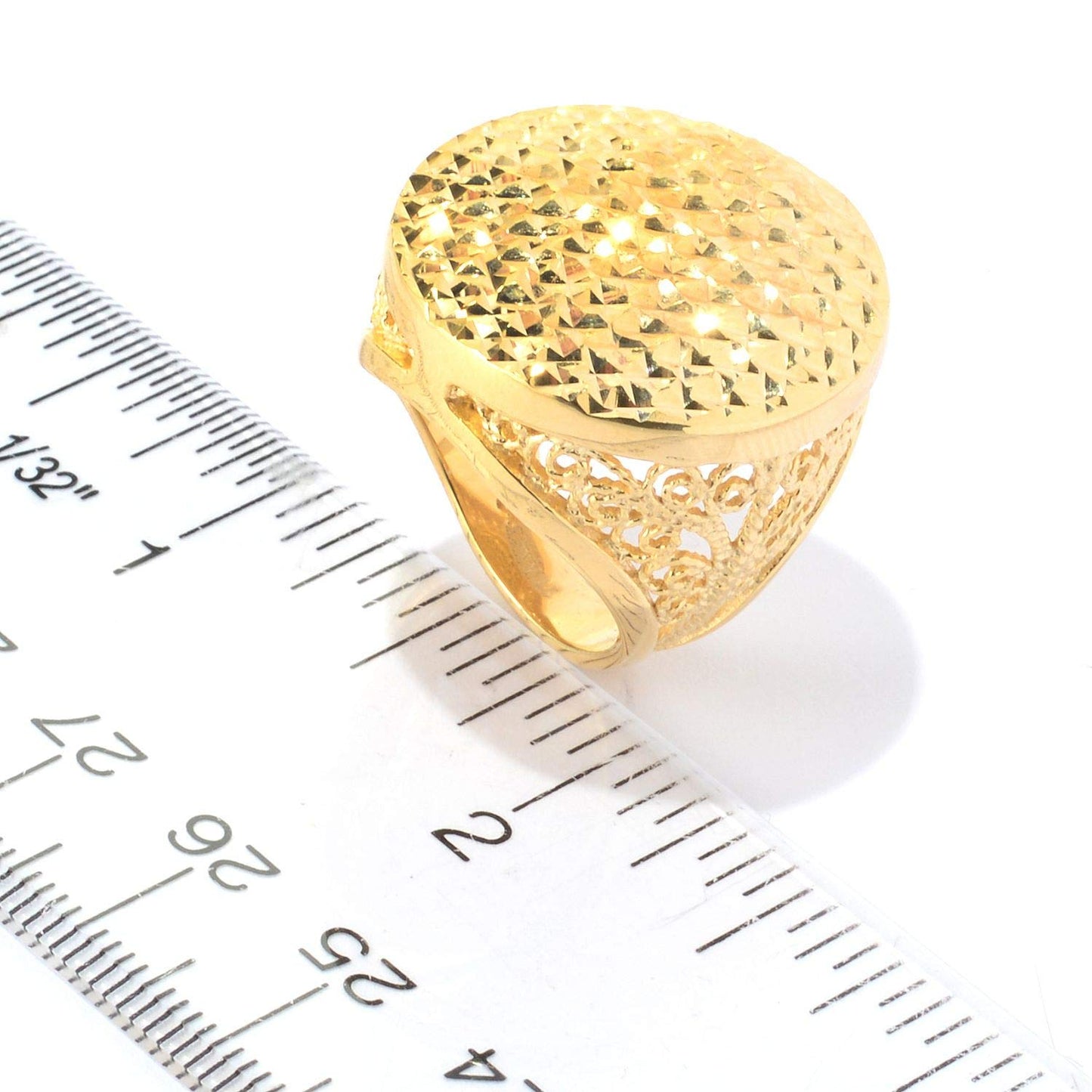 18K Gold Plated Bronze Diamond Cut & Filigree Dome Ring