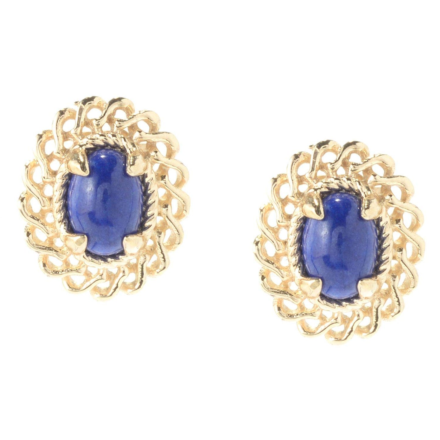 18K Gold Plated 7 x 5mm Gemstone Button Earrings