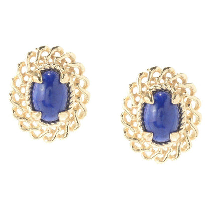 18K Gold Plated 7 x 5mm Gemstone Button Earrings - TurkishBling