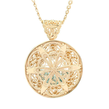 Filigree Locket Shaker Pendant with Floating Gemstones – 36 in. Love Link Chain - TurkishBling