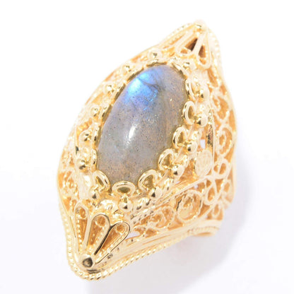 April Venus 18K Gold Plated 14 x 7mm Labradorite Ring