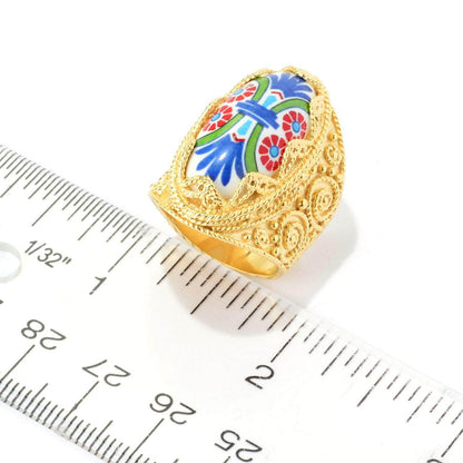 18K Gold Plated Hand-Painted Ceramic Ring - TurkishBling