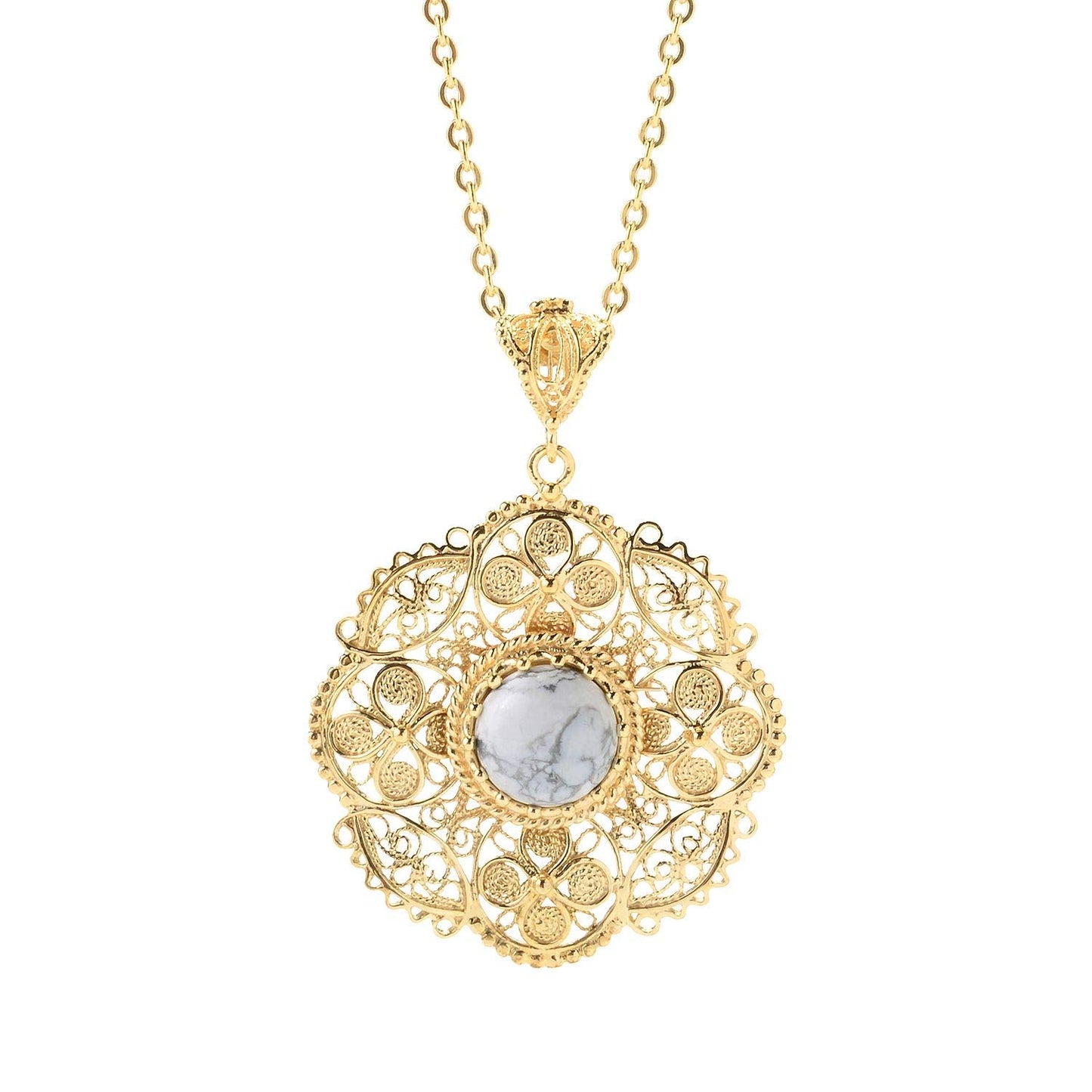 18K Gold Plated 12mm Gem & Flower Filigree Pendant