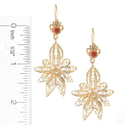 Dangling Carnelian Earrings with Floral Filigree Drop Design - TurkishBling