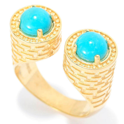 Dual Cabochon Bypass Ring with Textured Shank - TurkishBling