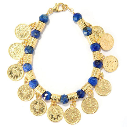 Ottoman Coin and Genuine Gemstone Turquoise Lapis Amethyst Malachite Carnelian White Agate Charm Bracelet - TurkishBling