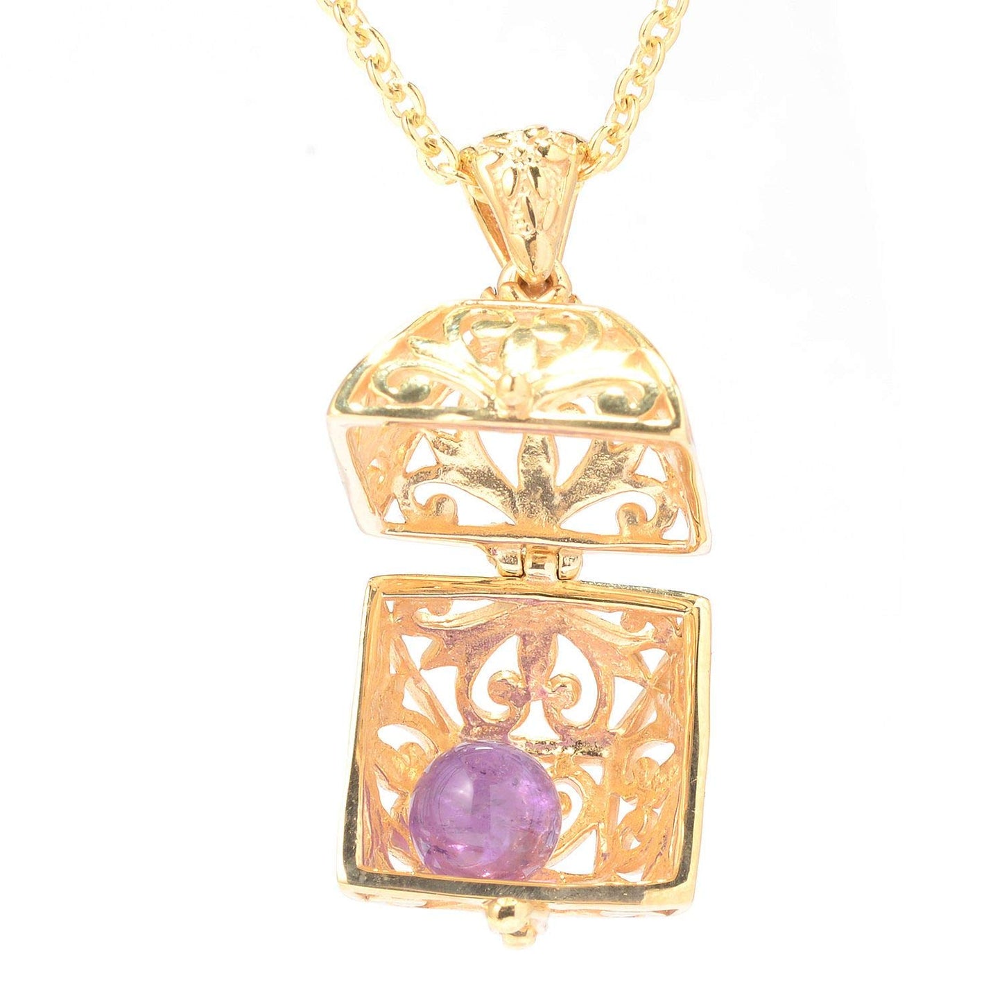 Byzantine Scrollwork 18K Gold Plated 8mm Loose Gemstone Charm Box Pendant