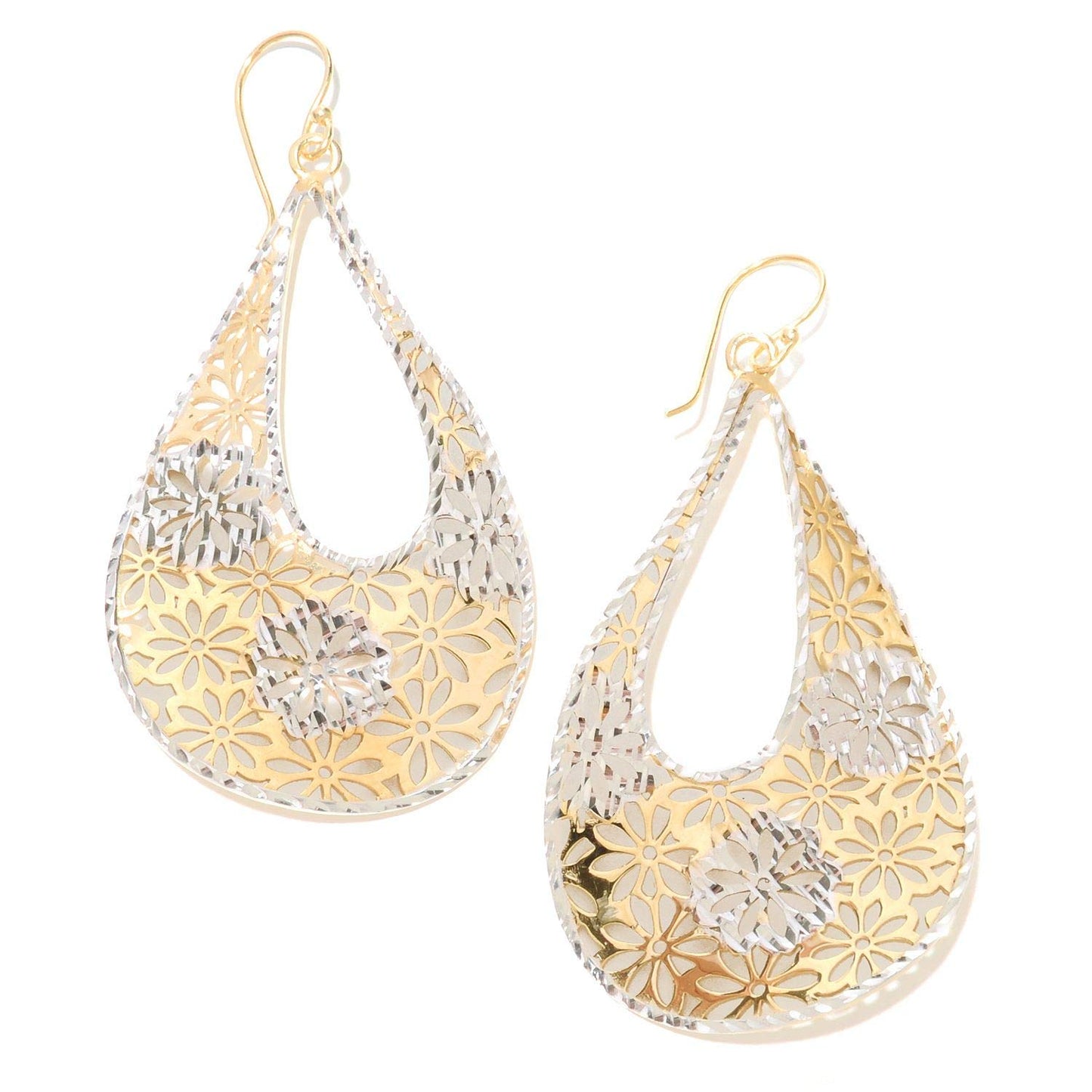 18K Gold Plated 2.5" Flower Cut-out Teardrop Earrings