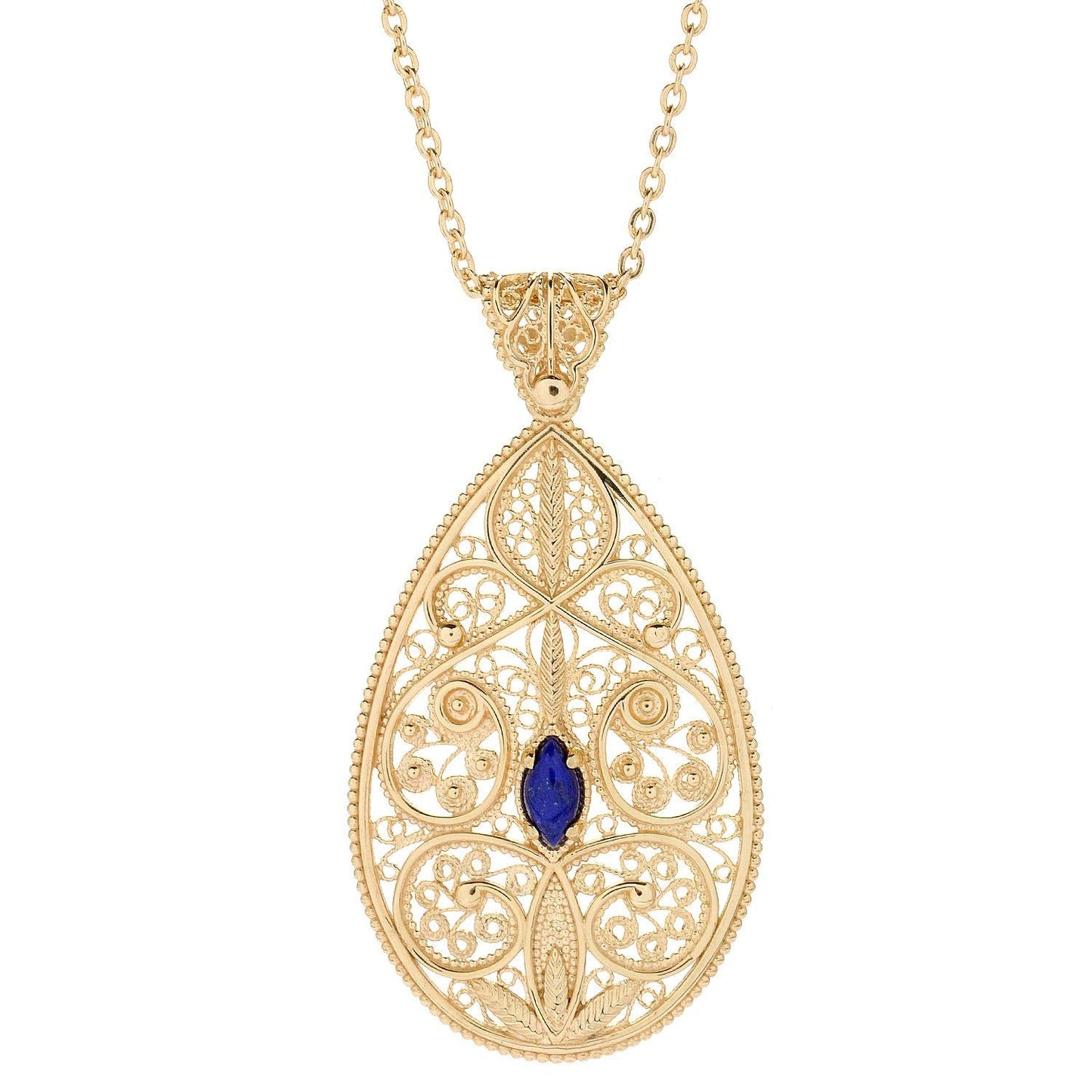 18K Gold Plated 10 x 5mm Gemstone Filigree Pendant