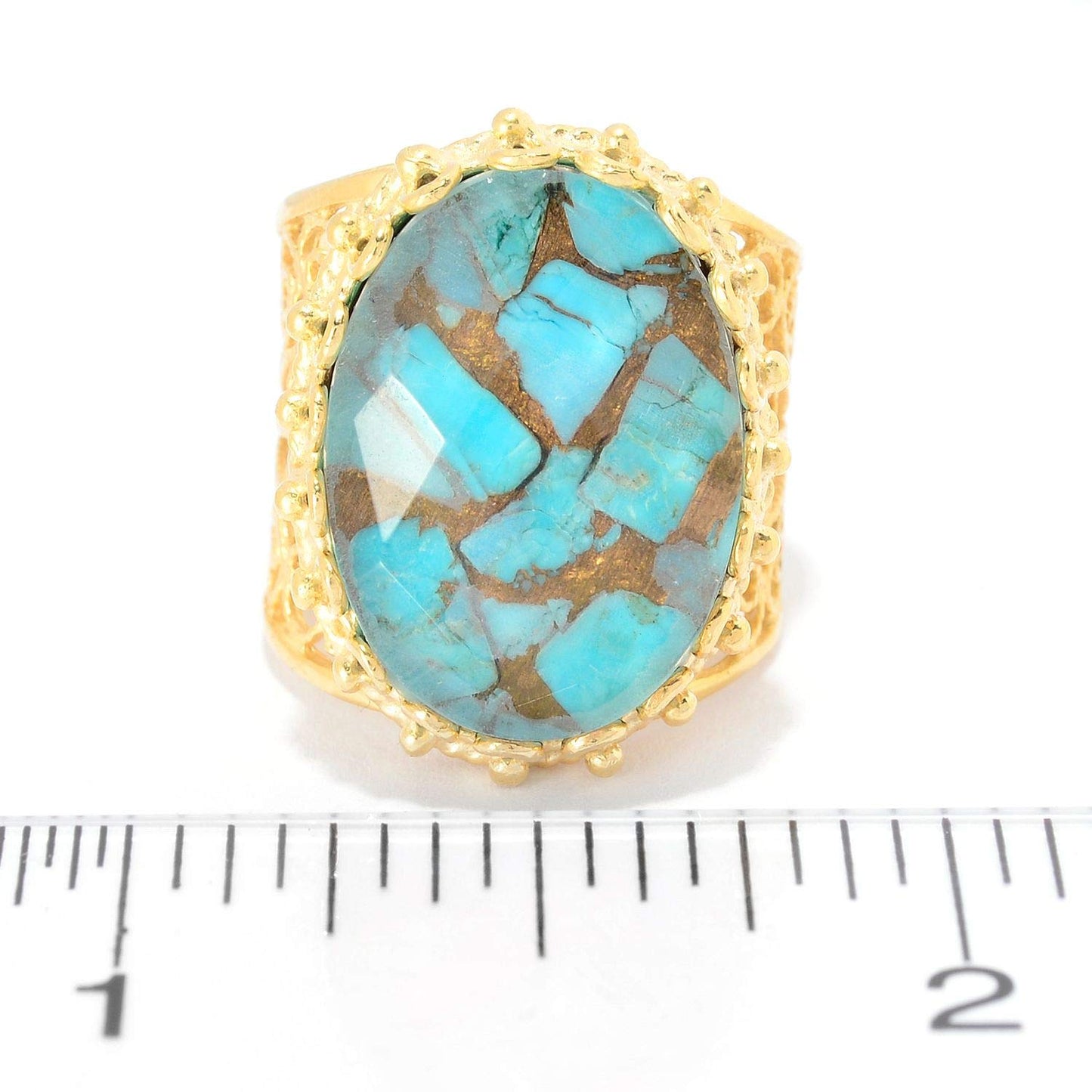Gold Plated Turquoise Doublet Filigree Ring