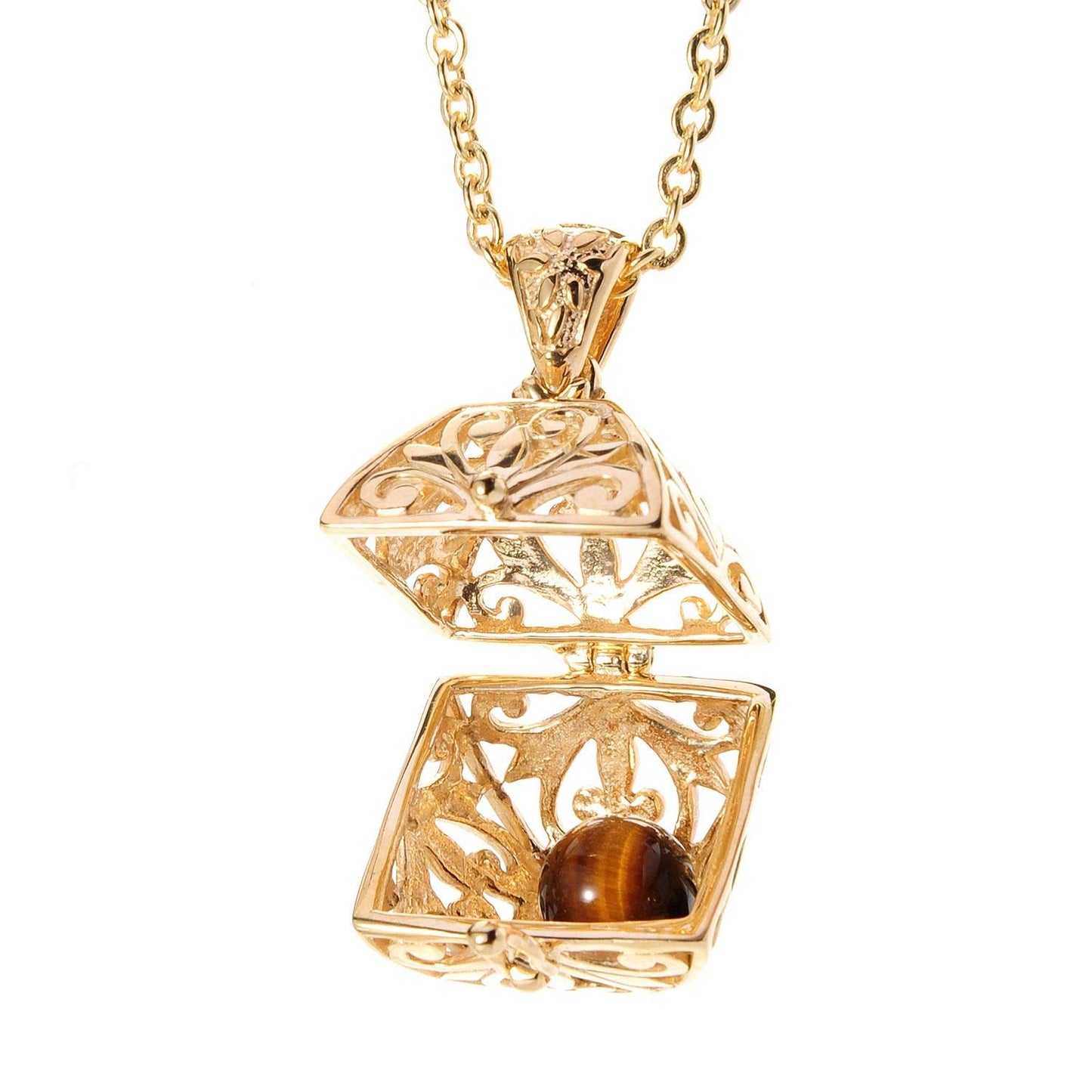 Byzantine Scrollwork 18K Gold Plated 8mm Loose Gemstone Charm Box Pendant