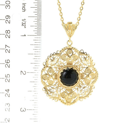 18K Gold Plated 12mm Gem & Flower Filigree Pendant - TurkishBling