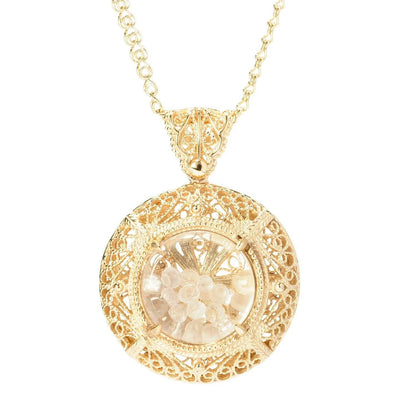 Filigree Locket Shaker Pendant with Floating Gemstones – 36 in. Love Link Chain - TurkishBling
