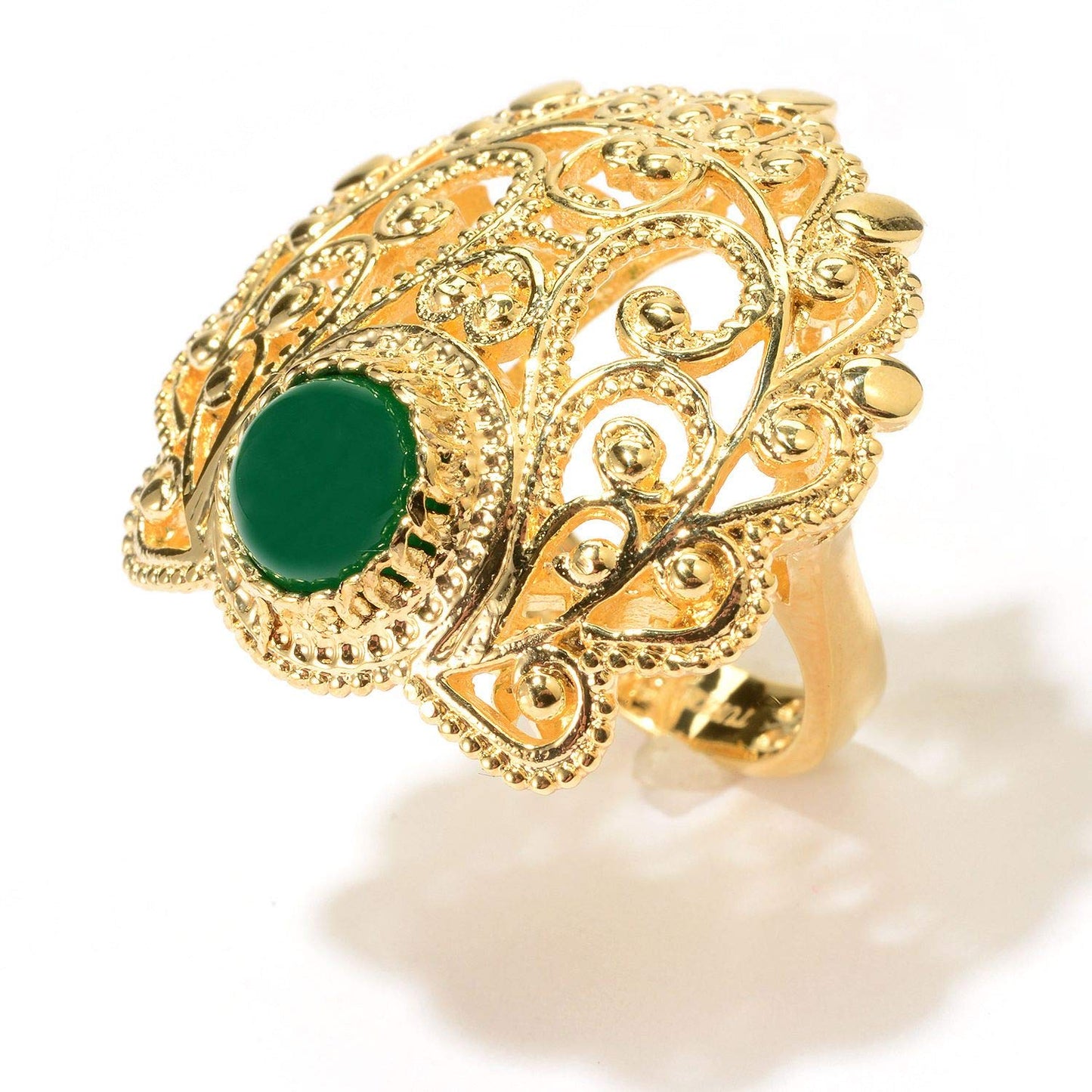 18K Gold Plated 8mm Agate Filigree Ring