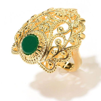 18K Gold Plated 8mm Agate Filigree Ring - TurkishBling