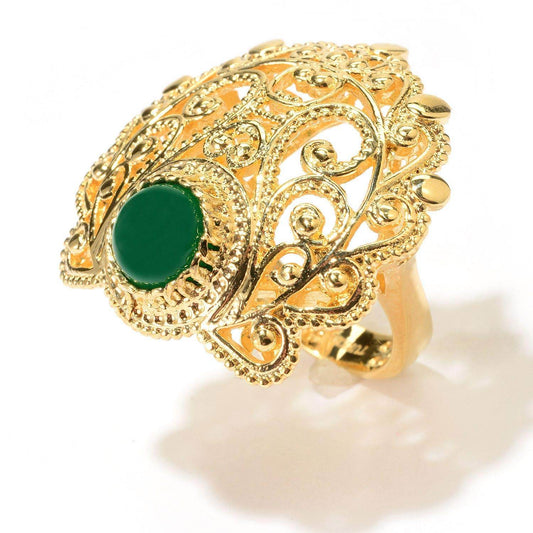 18K Gold Plated 8mm Agate Filigree Ring - TurkishBling