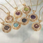 Filigree Locket Shaker Pendant with Floating Gemstones – 36 in. Love Link Chain