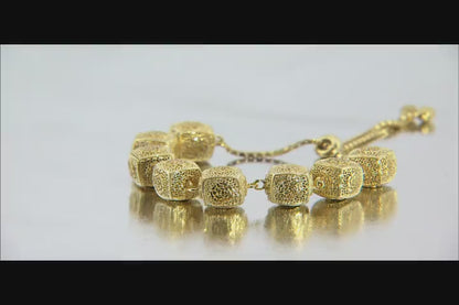 Rose-Engraved Square Link Slide Adjustable Bracelet
