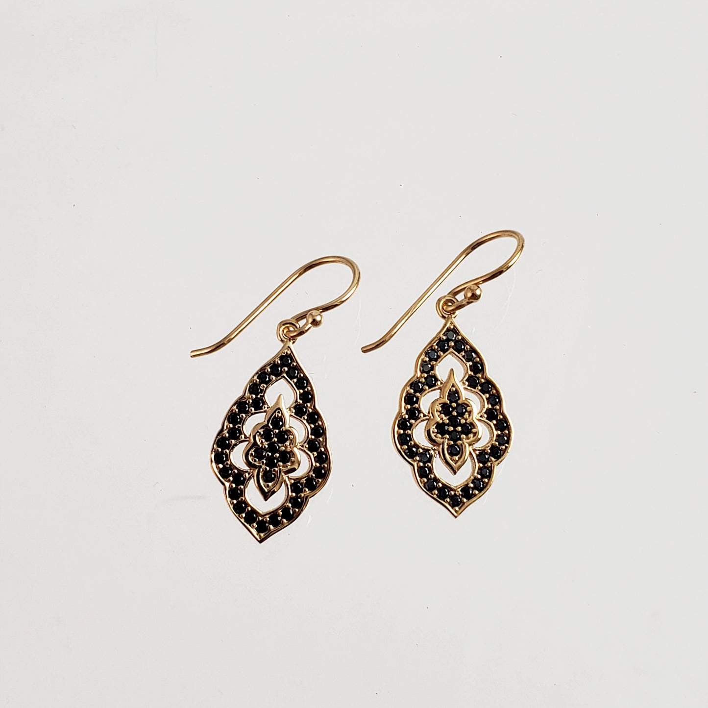 Elegant Black Spinel Turkish Drop Earrings Gold Plated Bronze with Elegant Design