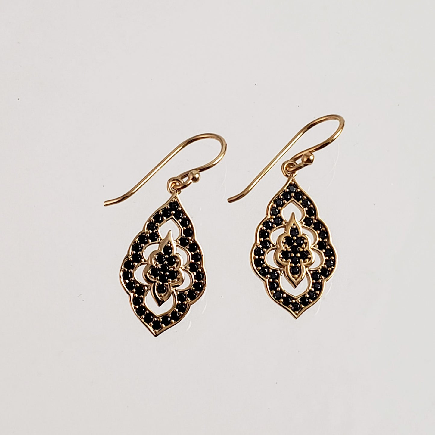 Elegant Black Spinel Turkish Drop Earrings Gold Plated Bronze with Elegant Design