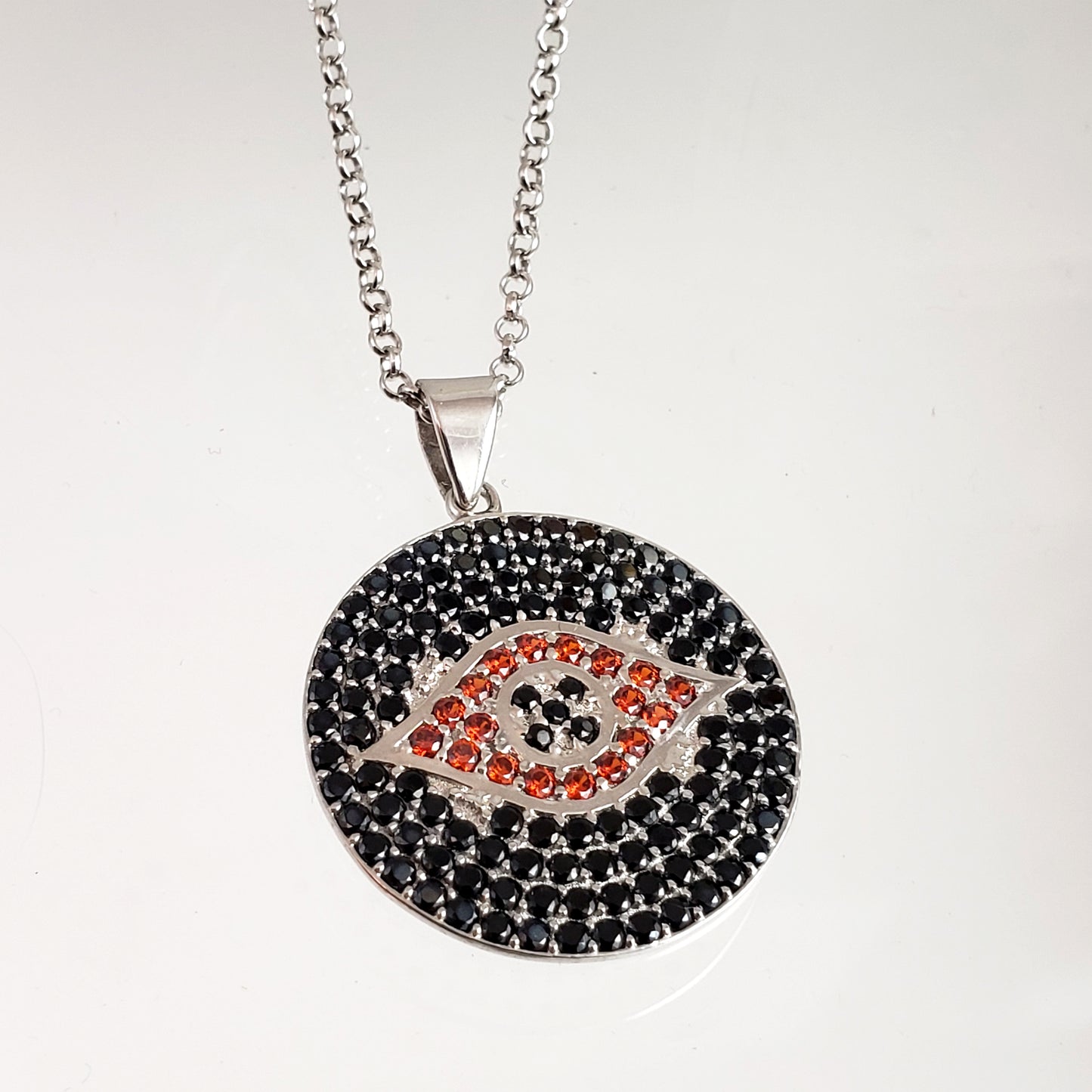 Sterling Silver Protective Evil Eye Medallion Gemstone Pendant Necklace