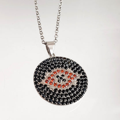 Sterling Silver Protective Evil Eye Medallion Gemstone Pendant Necklace - TurkishBling