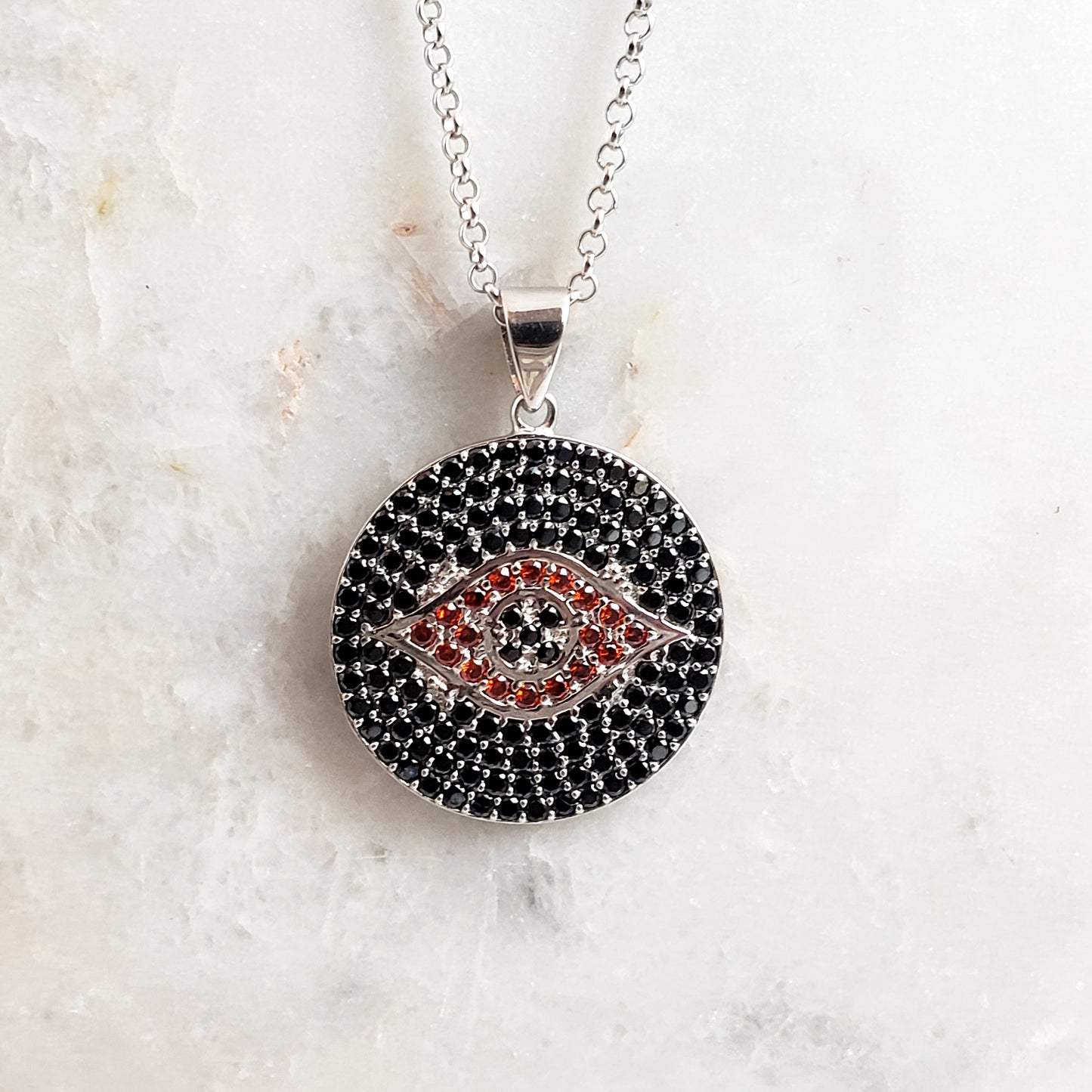 Sterling Silver Protective Evil Eye Medallion Gemstone Pendant Necklace