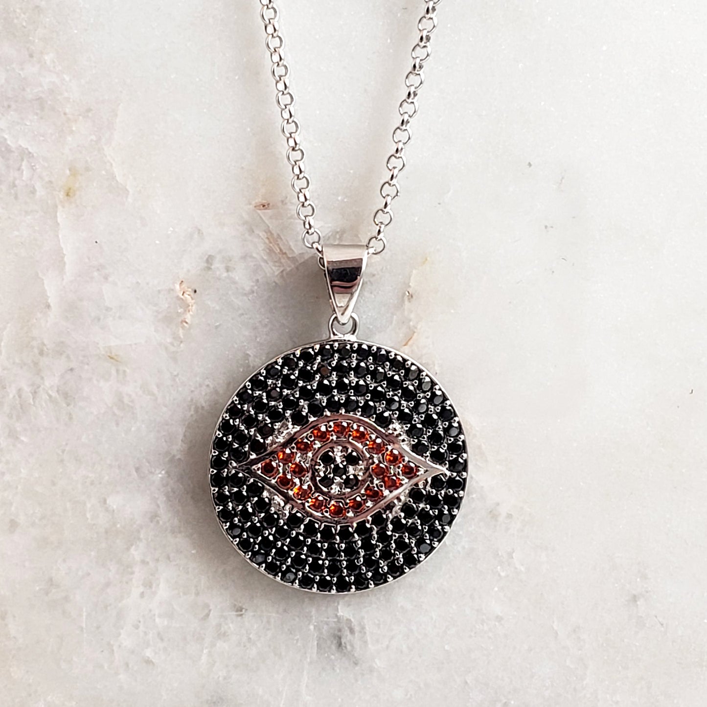 Sterling Silver Protective Evil Eye Medallion Gemstone Pendant Necklace