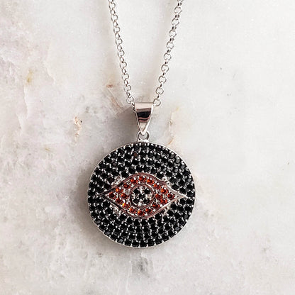 Sterling Silver Protective Evil Eye Medallion Gemstone Pendant Necklace - TurkishBling