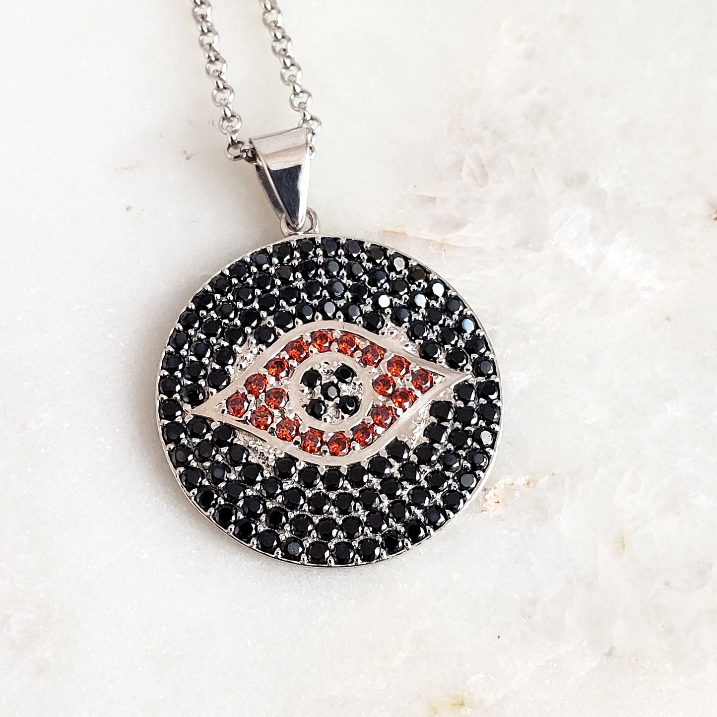 Sterling Silver Protective Evil Eye Medallion Gemstone Pendant Necklace