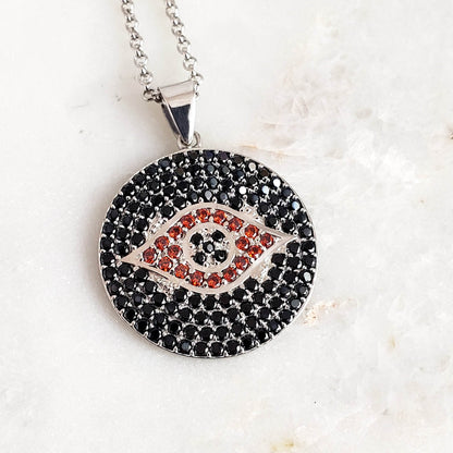 Sterling Silver Protective Evil Eye Medallion Gemstone Pendant Necklace - TurkishBling