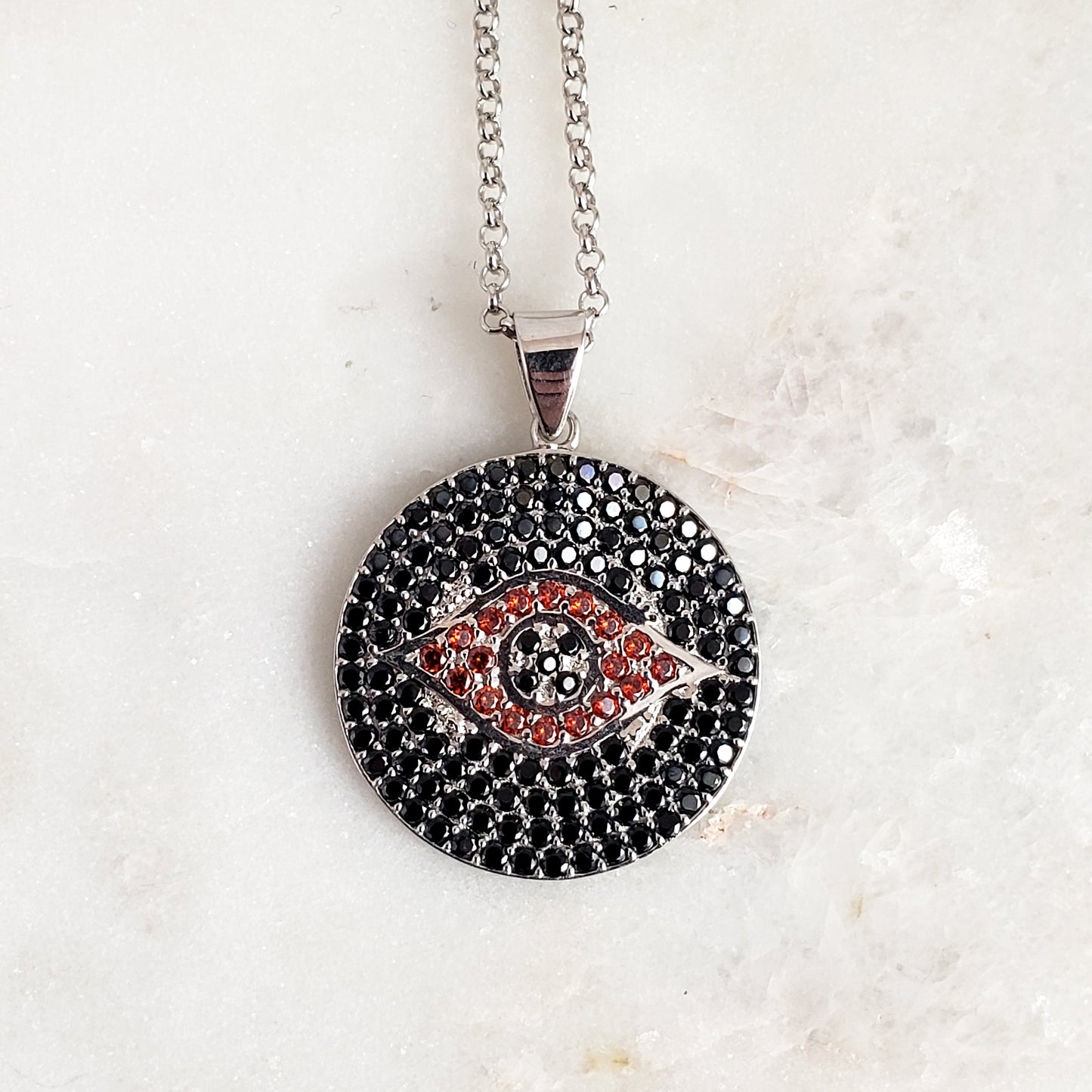 Sterling Silver Protective Evil Eye Medallion Gemstone Pendant Necklace