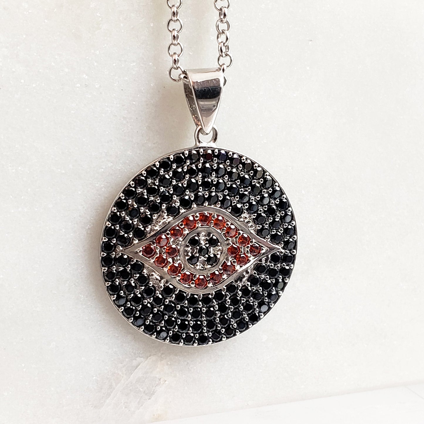 Sterling Silver Protective Evil Eye Medallion Gemstone Pendant Necklace