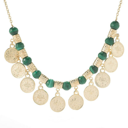 Coin Charm Necklace with Gemstone Beads - Gold Turkish-Inspired Necklace, Multiple Gemstone Options - TurkishBling